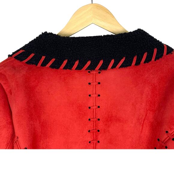 Merchant Sueded Polyester Women's Medium Red Jacket Black Sherpa Lined - Picture 8 of 11